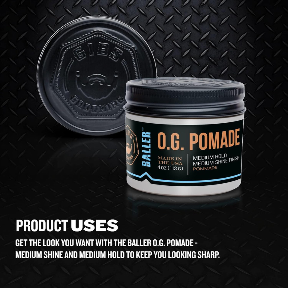 Gibs O.G. Baller Pomade, Flexible Hold And Medium Shine. Water Based, Great For All Styles And Textures
