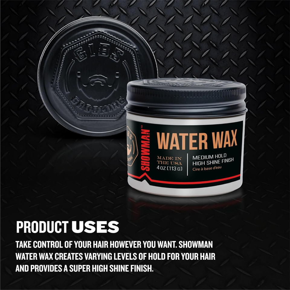 Gibs Water Wax, Showman-Medium Hold, Healthy High Shine, Water Based, Made In Usa, 4Oz