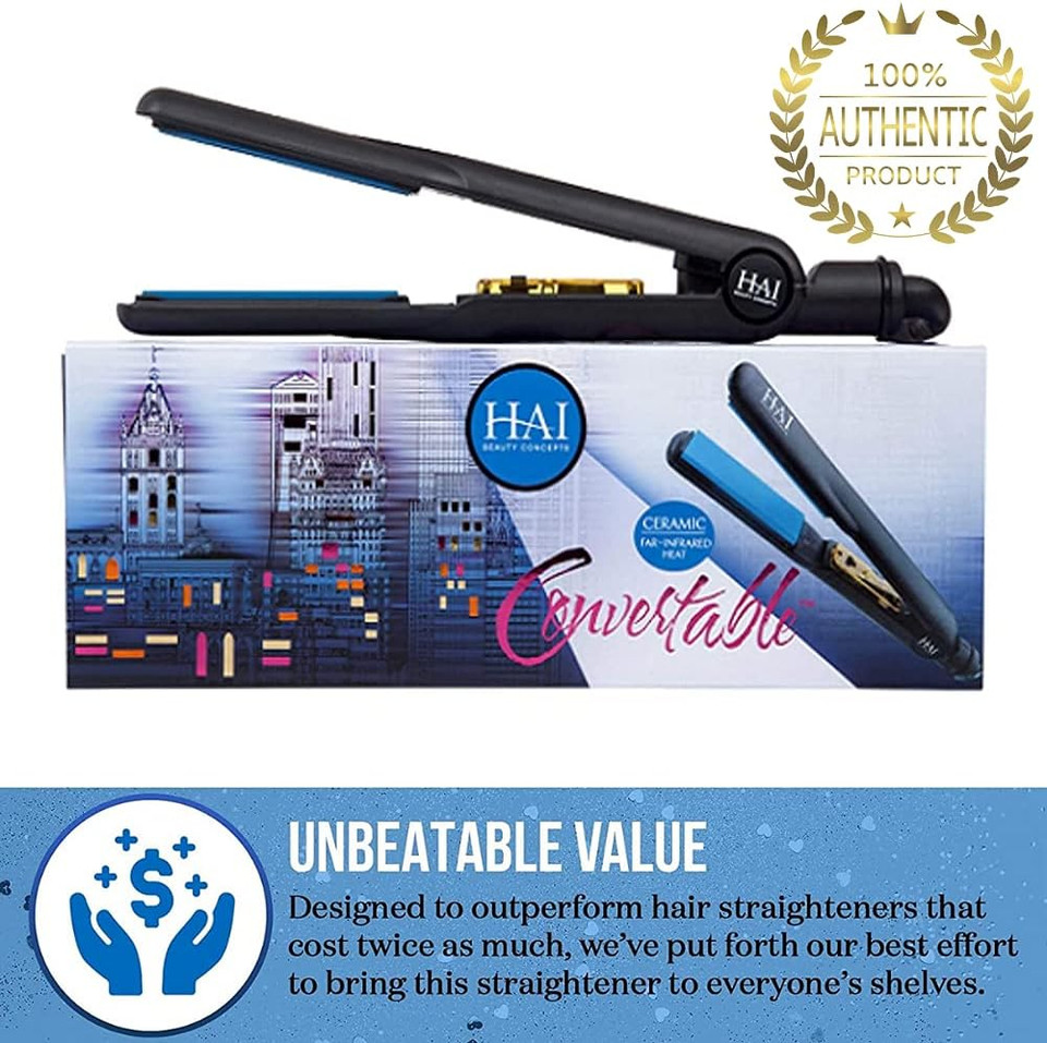 Hai Convertible Ceramic Hair Straightener For Women - Professional Fast Heating Flat Iron With 5 Temperature Levels For All Hair Types - (Classic Blue) Hai Convertible Ceramic Hair Straightener For Women - Professional Fast Heating Flat Iron With 5 Temperature Levels For All Hair Types - (Classic Blue)