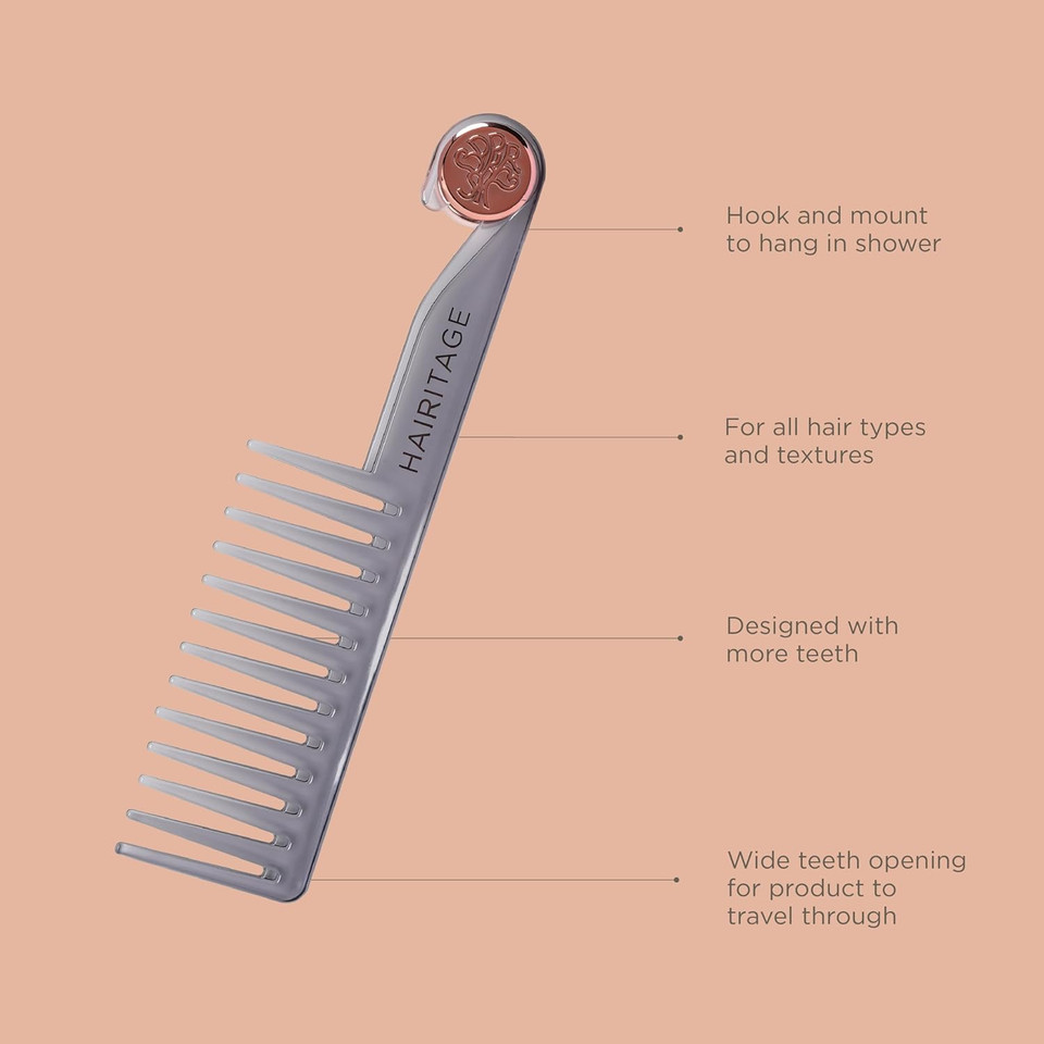 Hairitage By Mindy Hang In There Shower Comb For Detangling Wet Hair After Shampoo And Conditioner, Grey