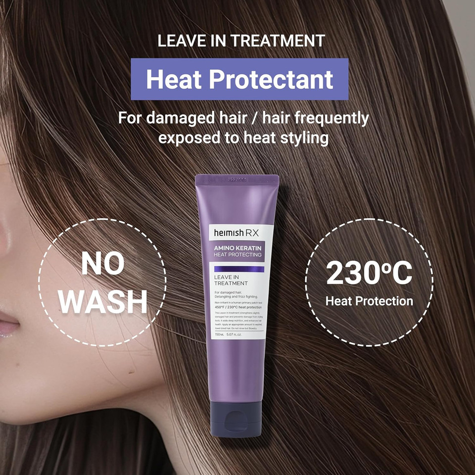 Heimish Rx Amino Keratin Heat Protecting Leave In Treatment - Heat Protectant Cream, Leave-In Styling Hair Cream Treatment For Damaged Hair, Strengthening, Frizz Control, 150Ml (5.07 Fl. Oz)