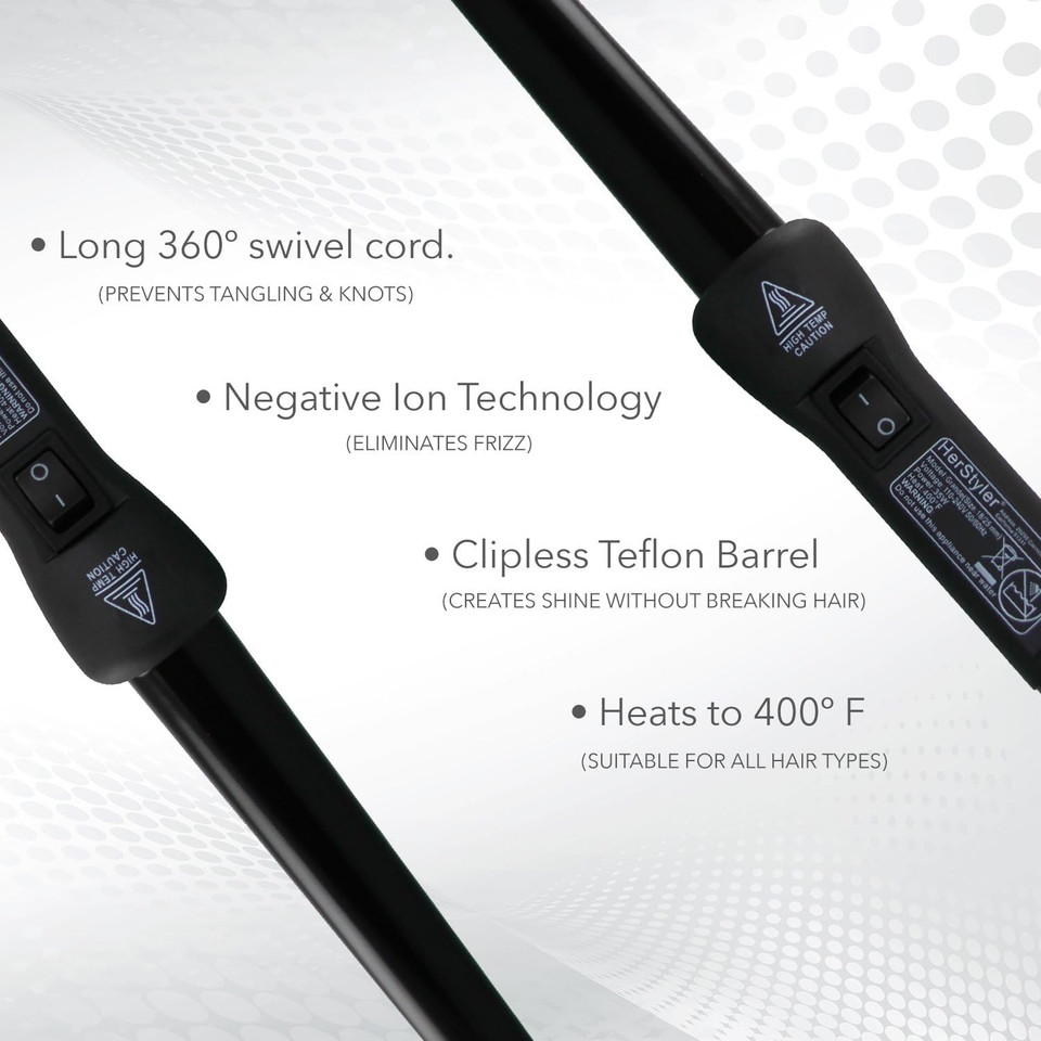 Herstyler Grande Ceramic Curling Wand - 1 Inch Dual Voltage For Long And Short Hair - Negative Ions (Black)