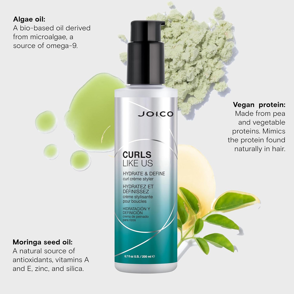 Joico Curls Like Us Hydrate & Define Curl Crème Styler | For Curly Hair | Reduce Frizz & Breakage | Define Textures | Thermal Protection | With Moringa Seed & Algae Oil | 6.7 Fl Oz