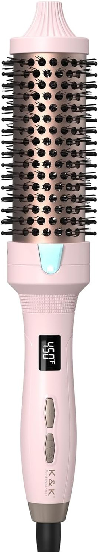 K&K 1 1/2 Inch Ceramic Tourmaline Ionic Heated Round Brush Curling Brush Creates Blowout Look -Creates Root Volume & Loose Curls Volume Curls Dual Voltage Hair Styling Tool (Pink, 1.7 Inch)