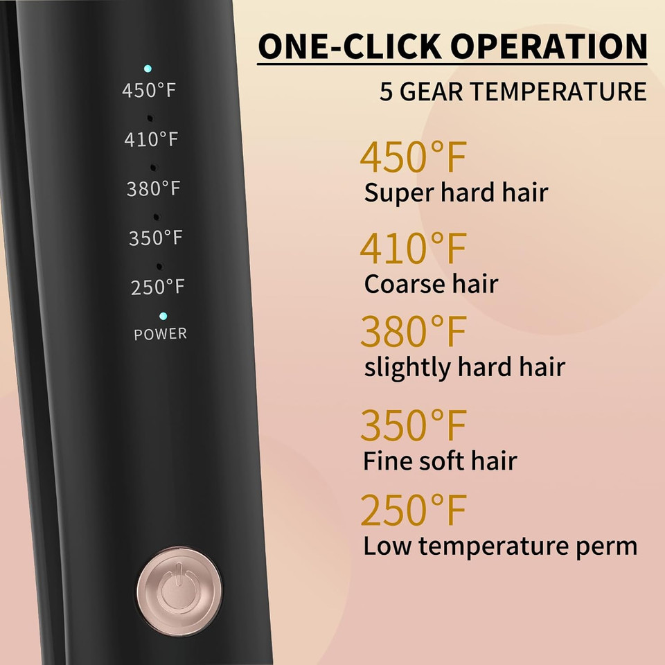 K&K Flat Iron 2 In 1 Curler Tourmaline Titanium Hair Straightener 1 Inch Plate 4D 360°Swivel Led Display For Woman Short Hair Adjustable Temperature Dual Voltage 110V-220V Auto Shut Off