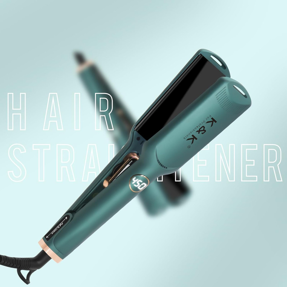 K&K Flat Iron Hair Straightener 1.75 Inch Wide Plate Straightener For Thick Hair Dual Voltage And Led Display, Fast 20 S Heating Hair Straightener