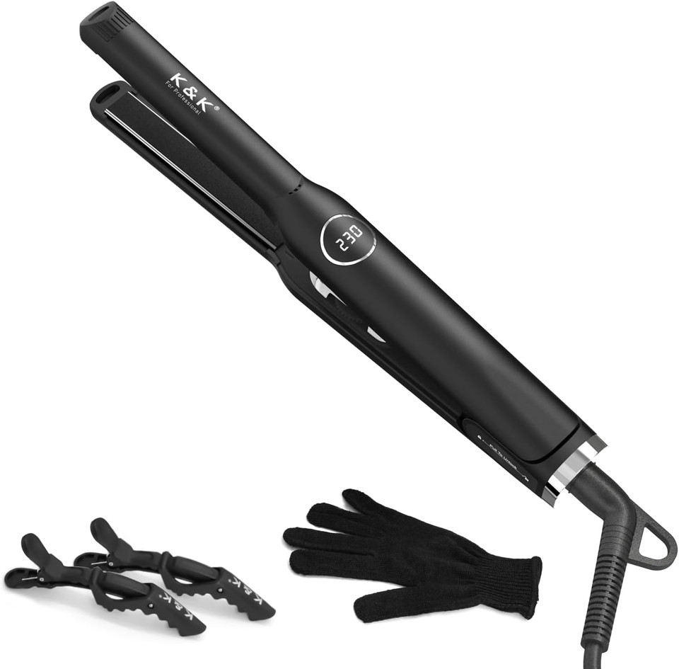 K&K Flat Iron Small Mini Tourmaline Titanium Hair Straightener 0.5 Inch Plate 4D 360°Swivel Led Display For Woman Short Hair Adjustable Temperature Dual Voltage Auto Shut Off(Black)