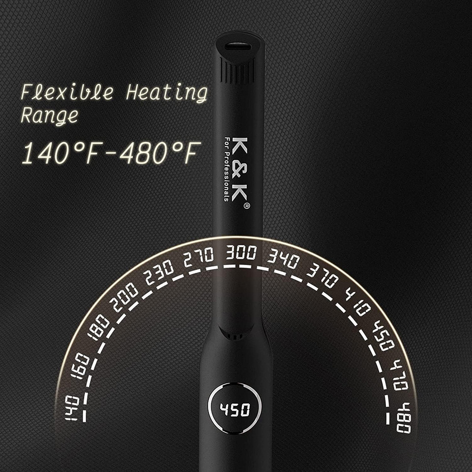 K&K Flat Iron Small Mini Tourmaline Titanium Hair Straightener 0.5 Inch Plate 4D 360°Swivel Led Display For Woman Short Hair Adjustable Temperature Dual Voltage Auto Shut Off(Black)