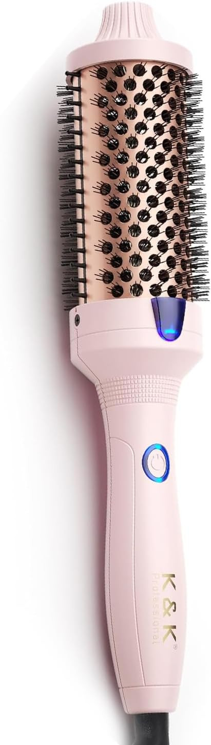 K&K Heated Curling Brush - 1.5 Inch Ceramic Tourmaline Ionic Volumizing Hot Brush For Root Volume & Loose Curls (Black)