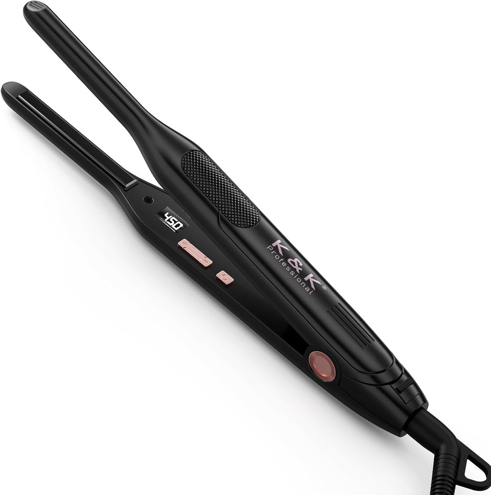 K&K Upgrade Small Curling Iron, 3/10" Pencil Flat Iron For Short Hair, Small Flat Irons For Pixie Cut, Pencil Hair Straighteners For Edges, Touch Ups And Bangs, Ceramic Coating Floated Plate