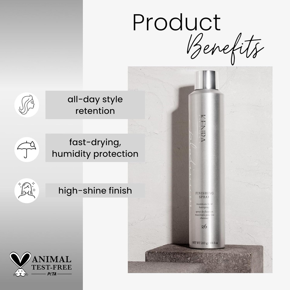 Kenra Professional Platinum Finishing Spray 26 | Maximum Hold Hairspray | Fast-Drying, Non-Flaking, Non-Drying | Humidity-Resistant |All-Day Style Retention |High-Shine Finish |All Hair Types