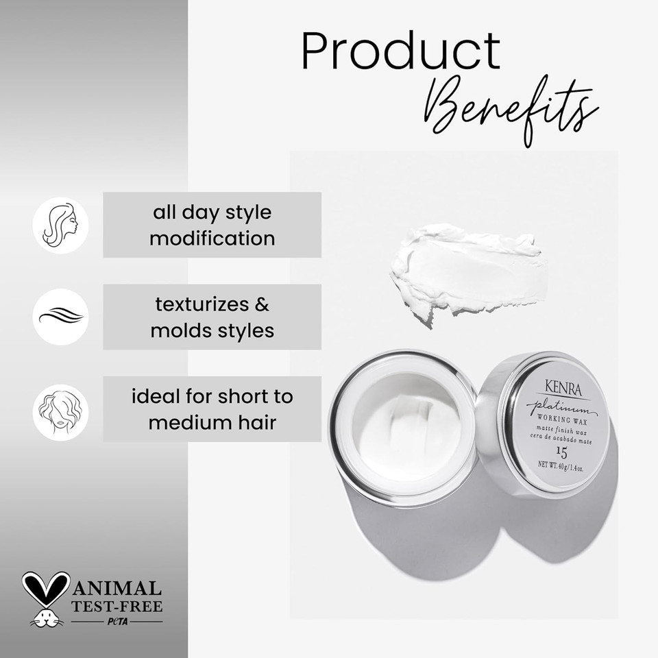 Kenra Platinum Working Wax 15 | Matte Finish Styler | Provides Medium, Flexible Hold | Non-Greasy | Crème-Based Formula To Texturize & Mold Styles | All Hair Types