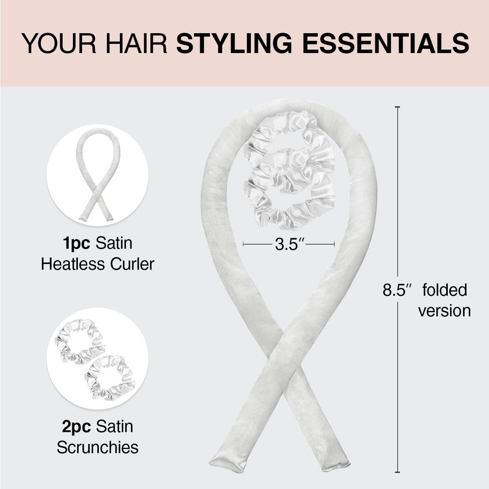 Kitsch Satin Heatless Curling Set  Heatless Hair Curler For Women, Hair Curler To Sleep In - With 2 Satin Scrunchies For Overnight Curls  No Heat Damage Styling With Heatless Curler - Micro Dot