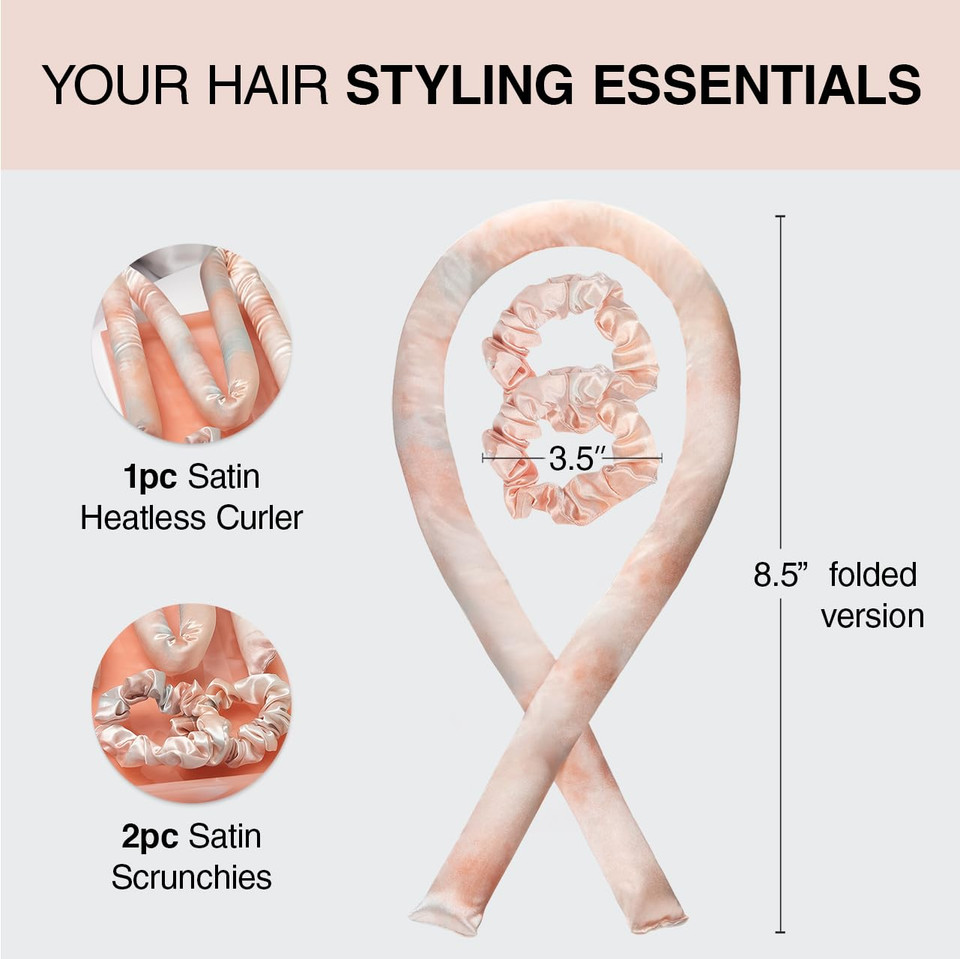 Kitsch Satin Heatless Hair Curler Set - Heatless Curls Overnight, Hair Rollers For Soft Curls & Frizz-Free Styling, No Heat Curlers To Sleep In, Curling Rod Headband With 2 Scrunchies - Aura