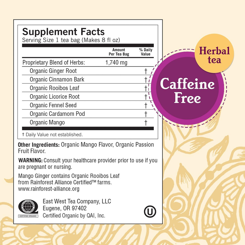 Yogi Tea Mango Ginger Tea - 16 Tea Bags Per Pack (6 Packs) - Organic Ginger Root Tea To Support Healthy Digestion - Contains Antioxidants - Includes Cinnamon Bark, Rooibos Leaf, Mango Flavor & More