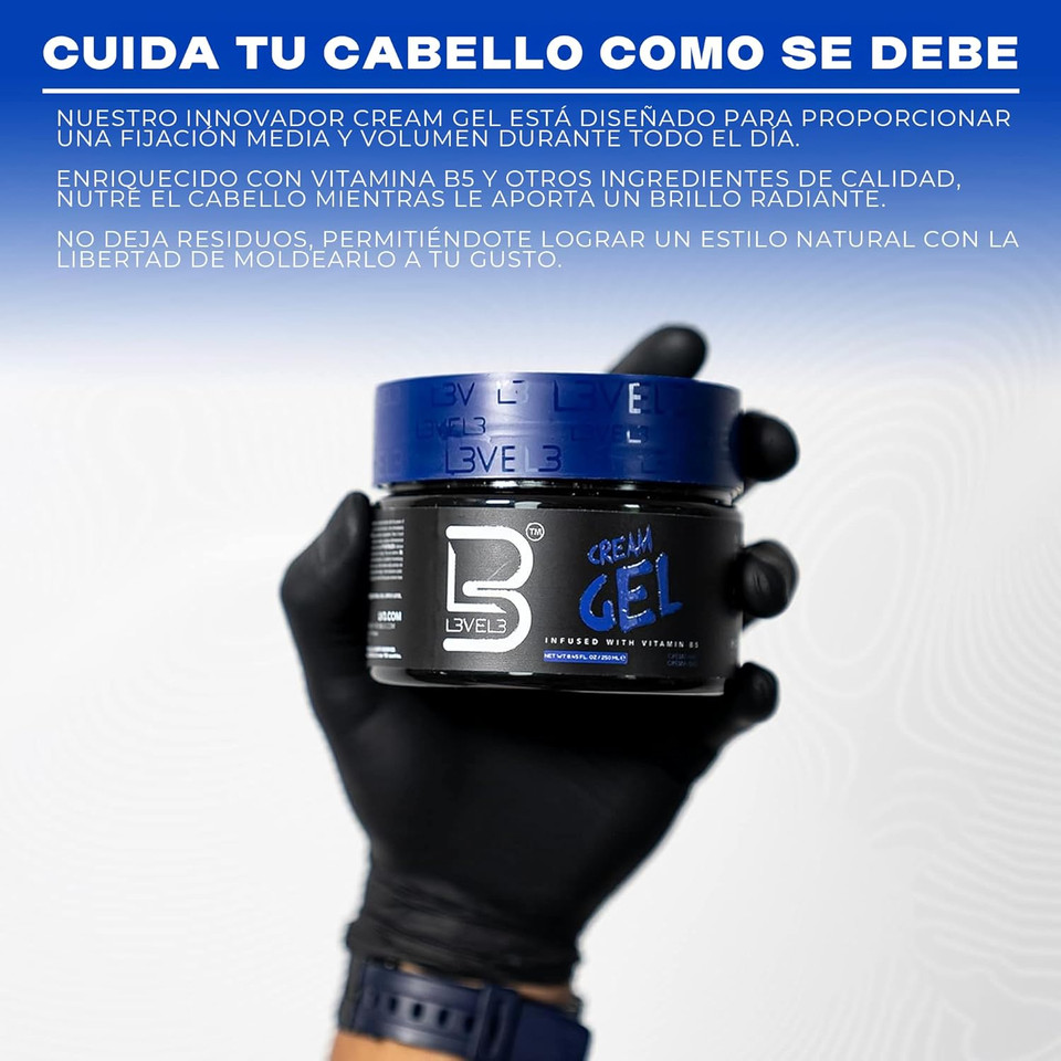 L3 Level 3 Cream Gel - Provides Volume And Medium Hold - With Vitamins To Nourish And Protect Hair Level Three Mens Hair Styling Cream