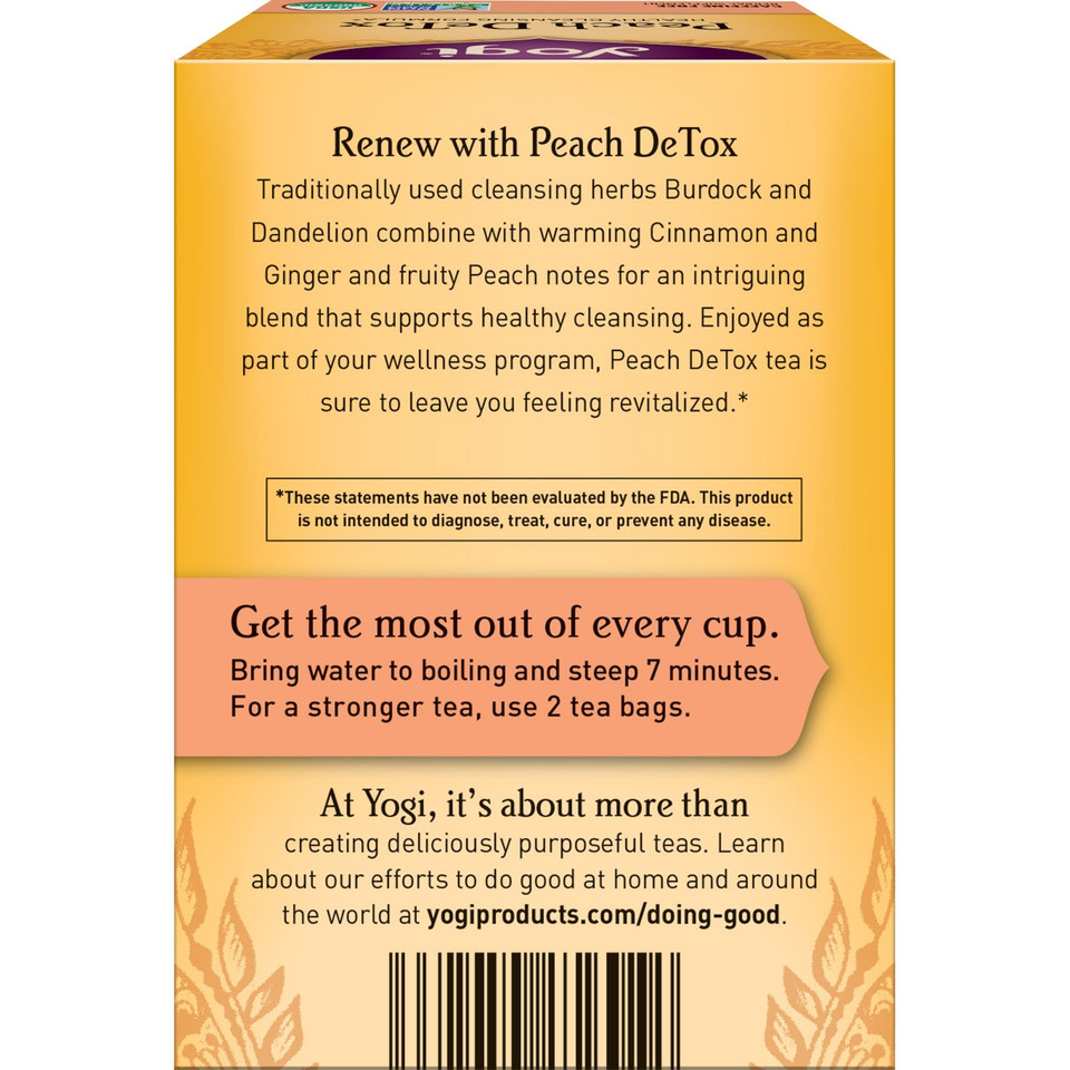 Yogi Tea Peach Detox Tea - 16 Tea Bags Per Pack (4 Packs) - Organic Detox Tea To Feel Refreshed - Includes Cinnamon Bark, Ginger Root, Cardamom Pod, Burdock Root, Dandelion Root & More Yogi Tea Peach Detox Tea - 16 Tea Bags Per Pack (4 Packs) - Organic Detox Tea To Feel Refreshed - Includes Cinnamon Bark, Ginger Root, Cardamom Pod, Burdock Root, Dandelion Root & More