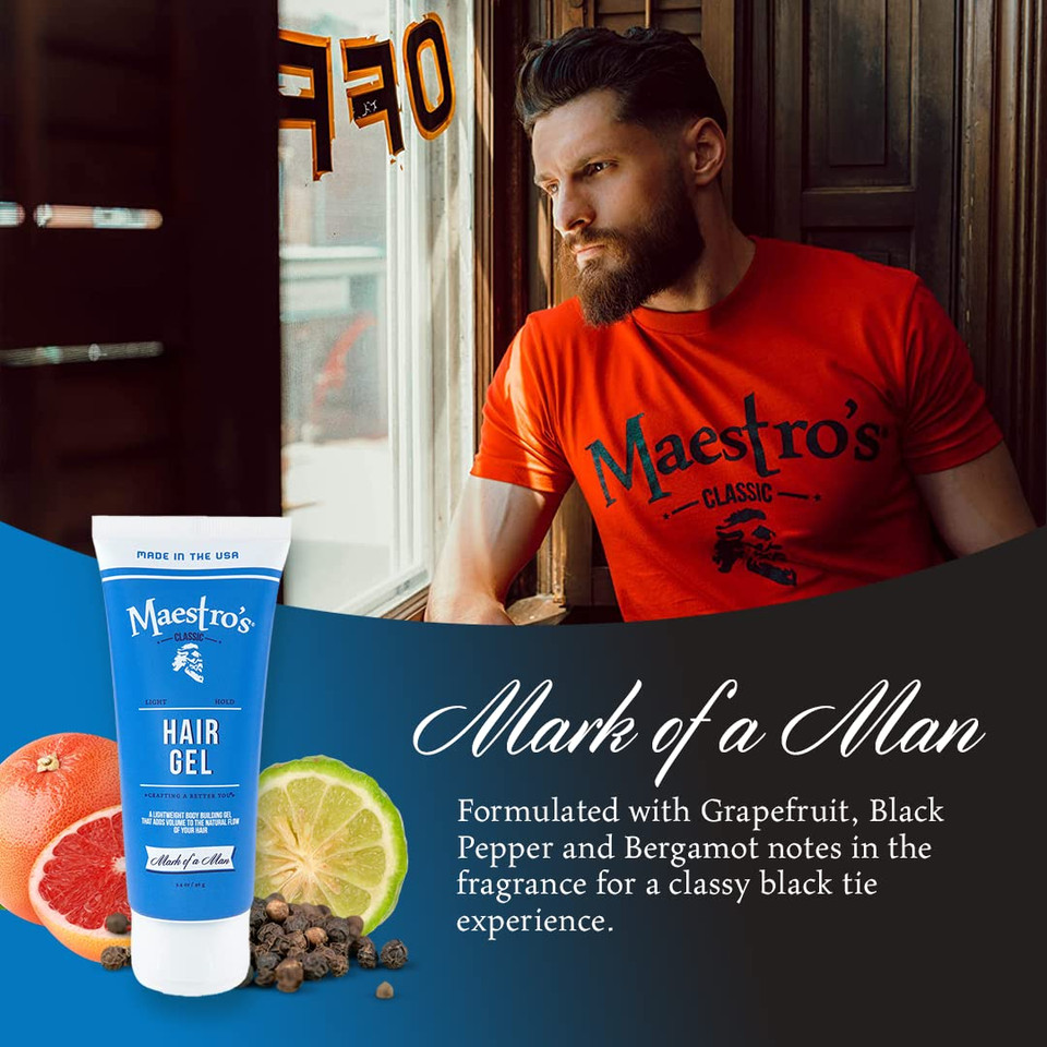 Maestro'S Classic Hair Gel  Mark Of A Man Blend | Medium Hold Men'S Styling Gel | Flake-Free, Lightweight Formula For All Hair Types | Classic Grooming For Everyday Style, 3.4 Oz Maestro'S Classic Hair Gel  Mark Of A Man Blend | Medium Hold Men'S Styling Gel | Flake-Free, Lightweight Formula For All Hair Types | Classic Grooming For Everyday Style, 3.4 Oz