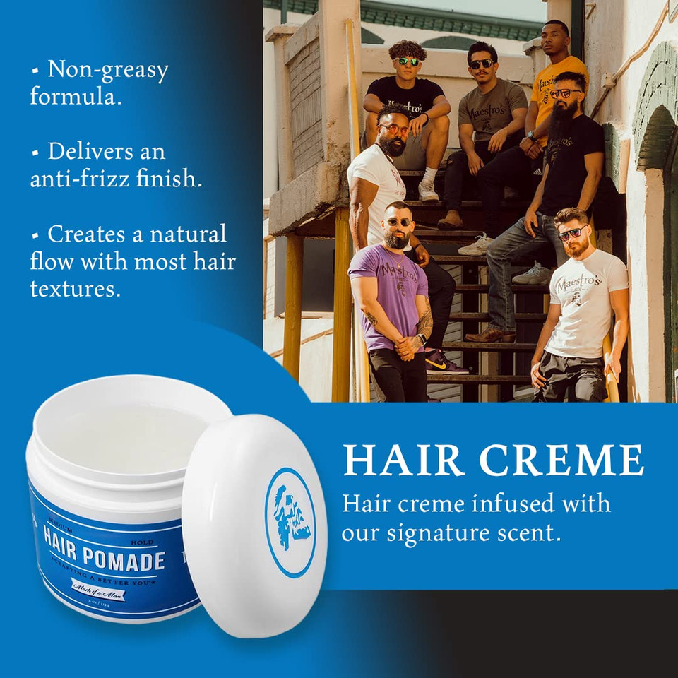 Maestro'S Classic Hair Pomade  Mark Of A Man Blend | Medium Hold Pomade For Men | Smooth Finish & Natural Shine | Water-Based Formula For All Hair Types, 4 Oz Maestro'S Classic Hair Pomade  Mark Of A Man Blend | Medium Hold Pomade For Men | Smooth Finish & Natural Shine | Water-Based Formula For All Hair Types, 4 Oz