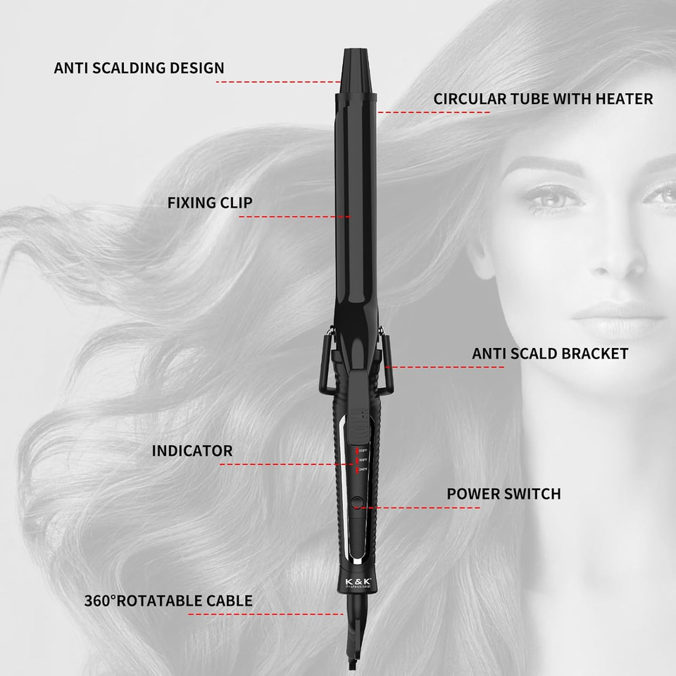 Mch Ceramic Curling Iron With 7-Inch Barrel, Adjustable Temperature, Led Display, And Dual Voltage For Long Hair - Professional Curling Wand With Instant Heat Up To 450°F