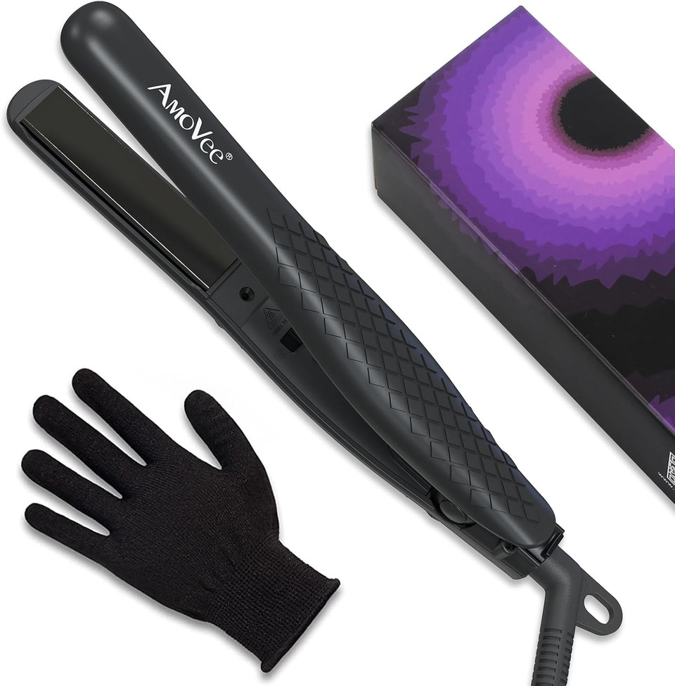 Mini Flat Iron, 0.7 Inch Ceramic Mini Hair Straightener, Small Flat Iron For Short Hair, Dual Voltage For Travel(Black)