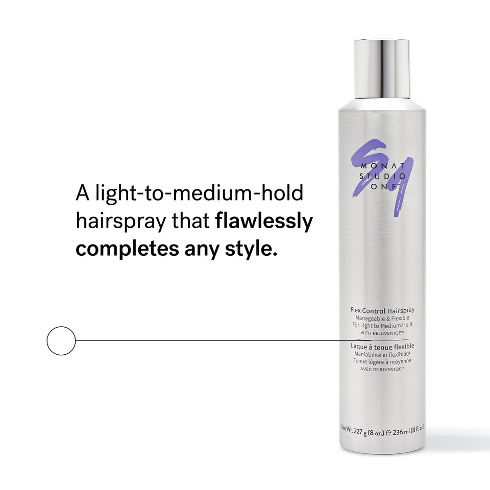 Monat Studio One Flex Control Hairspray  Light To Medium Buildable Hold  Infused With Rejuveniqe®  Can Be Used On Colored Hair  Fresh Smelling Scent  Style Memory For Humid Weather