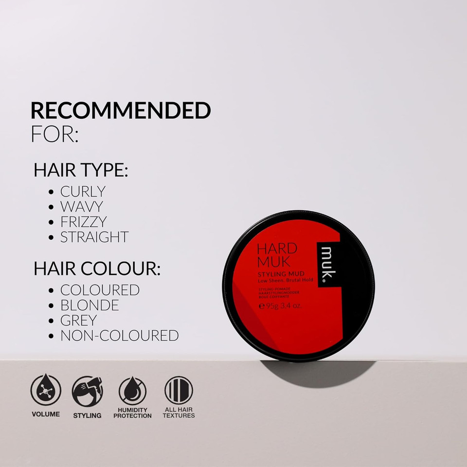 Muk Haircare Styling Mud - Hard Hold, Low Sheen Finish Hair Product For Men - 3.4Oz