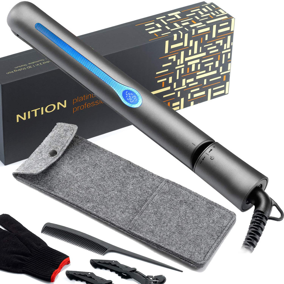 Nition Ceramic Tourmaline Flat Irons For Hair Lcd Hair Straightener Mch Fast Straightening For Healthy Styling. 6 Temperature Levels 265-450°F Adjustable For All Hair. Travel Pouch Bag Included. Black