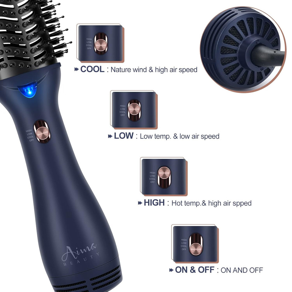 One Step Hair Dryer & Volumizing Brush, Aima Beauty Hair Styling Tool - Ceramic Straightener, Curler, Hot Air Styler & Ionic Salon Brush, Prussian Blue One Step Hair Dryer & Volumizing Brush, Aima Beauty Hair Styling Tool - Ceramic Straightener, Curler, Hot Air Styler & Ionic Salon Brush, Prussian Blue