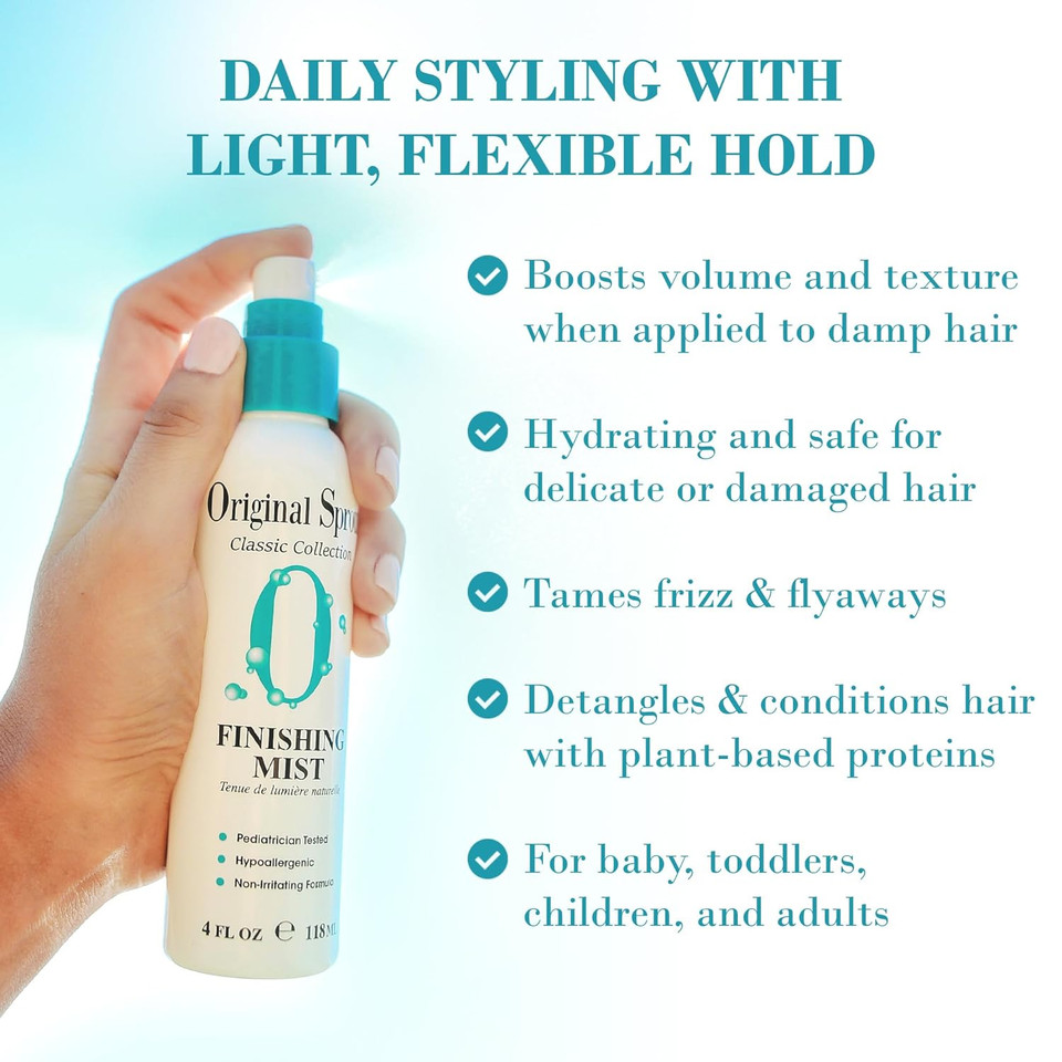 Original Sprout Finishing Mist Hair Spray For All Hair Types, Volumizing & Detangling, Light Hold Hairspray For Flexible Styling Without Stiffness, Vegan Finishing Spray For Kids & Adults, 4 Fl Oz