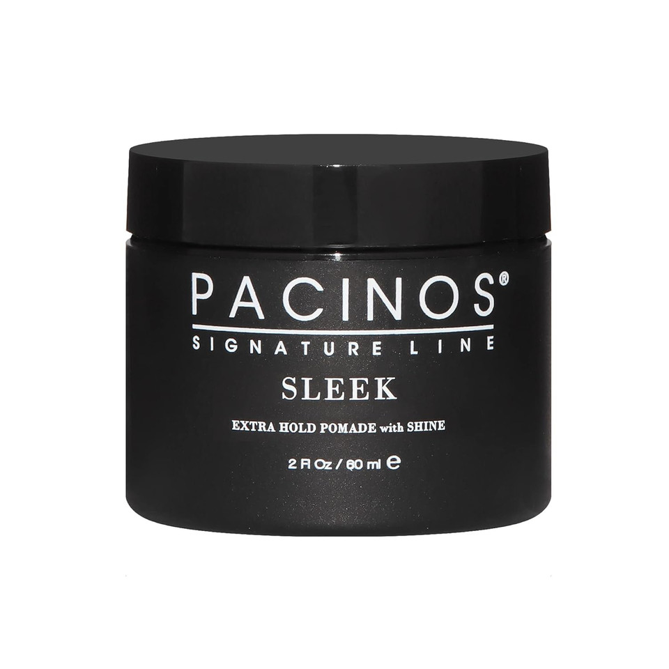 Pacinos Sleek High Shine Flexible Pomade For Men - Long-Lasting Styling For Medium To Longer Hair - Wet Look With All-Day Hold - 4 Oz