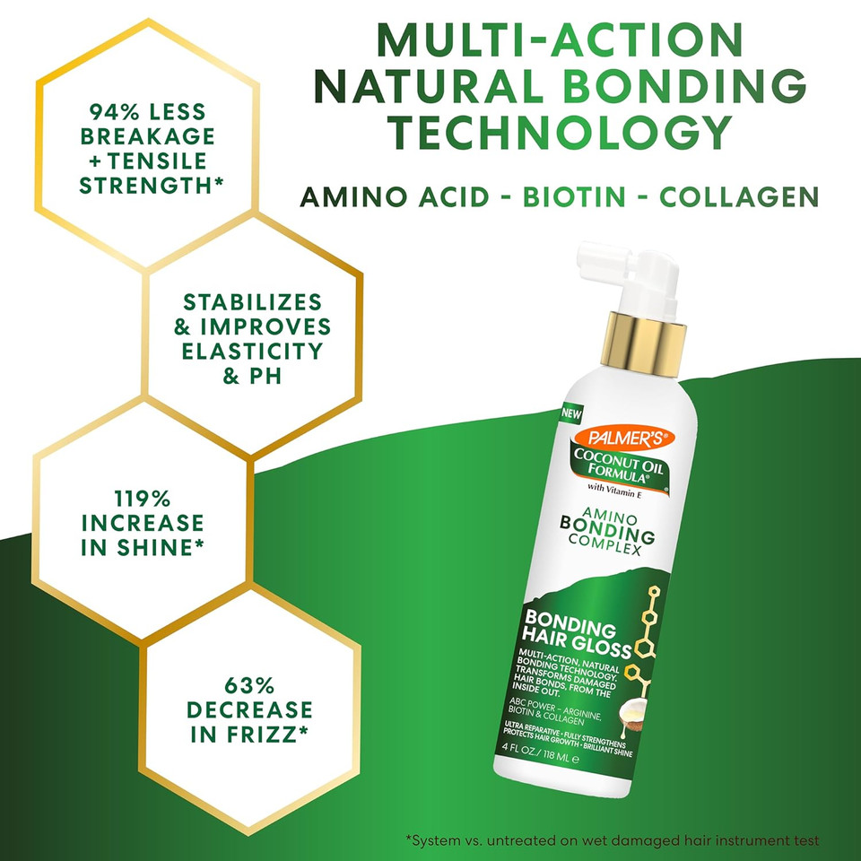 Palmer'S Amino Bonding Complex Hair Gloss, Hair Shine Spray With Coconut Oil & Vitamin E, Hydrating, Heat Protectant, Anti Frizz, Adds Shine & Protects Hair Growth, All Hair Types, 4 Fl. Oz Palmer'S Amino Bonding Complex Hair Gloss, Hair Shine Spray With Coconut Oil & Vitamin E, Hydrating, Heat Protectant, Anti Frizz, Adds Shine & Protects Hair Growth, All Hair Types, 4 Fl. Oz