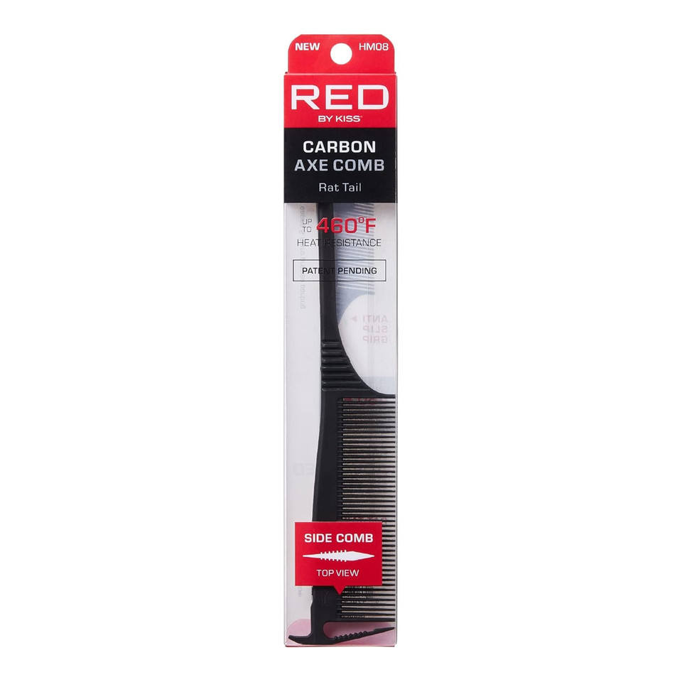 Red By Kiss Carbon Axe Comb Parting Comb Anti Frizz Heat Resistant Hair Comb (Rat Tail) Red By Kiss Carbon Axe Comb Parting Comb Anti Frizz Heat Resistant Hair Comb (Rat Tail)