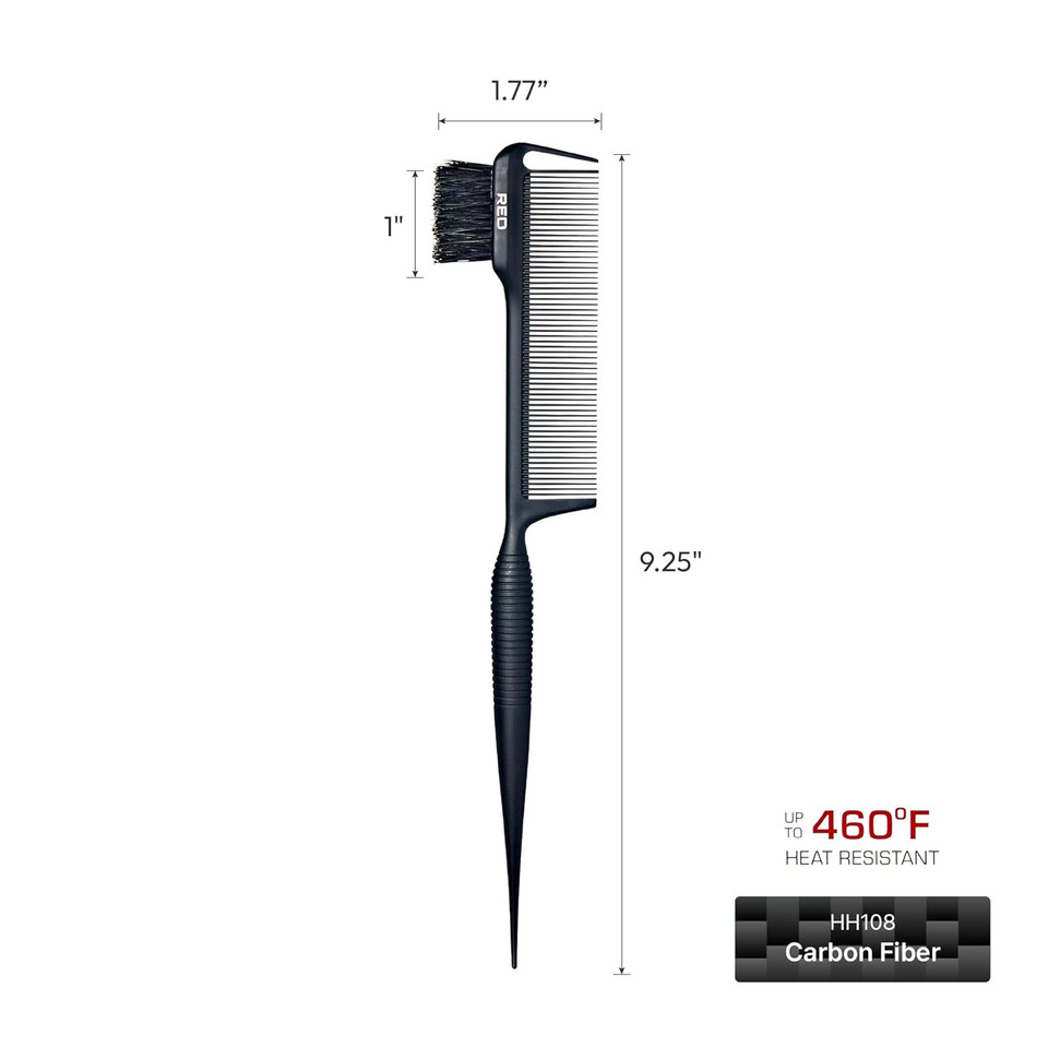 Red By Kiss Carbon Fiber Edge Brush + Parting Comb, 3 In 1 Styling Tool, High Heat Resistance, 100% Boar Bristles Hairbrush & Sectioning Tail, Comfort Grip For All Hair Types (Rat Tail) Red By Kiss Carbon Fiber Edge Brush + Parting Comb, 3 In 1 Styling Tool, High Heat Resistance, 100% Boar Bristles Hairbrush & Sectioning Tail, Comfort Grip For All Hair Types (Rat Tail)