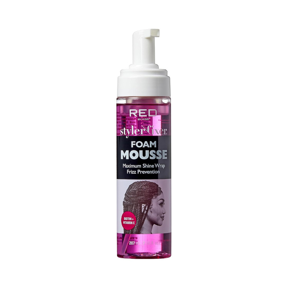 Red By Kiss Foaming Mousse, Maximum Shine Wrap Mousse, Reduce & Prevent Frizz, Define Curls, Set & Hold Styles, Nourishes Dry & Brittle Hair (Biotin + Vitamin E)