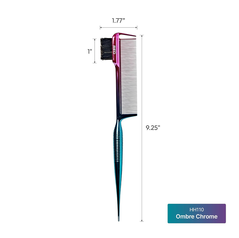 Red By Kiss Ombre Chrome Edge Brush + Parting Comb, 3 In 1 Styling Tool, 100% Boar Bristles Hairbrush & Sectioning Tail, Durable Comfort Grip For All Hair Types (Rat Tail) Red By Kiss Ombre Chrome Edge Brush + Parting Comb, 3 In 1 Styling Tool, 100% Boar Bristles Hairbrush & Sectioning Tail, Durable Comfort Grip For All Hair Types (Rat Tail)