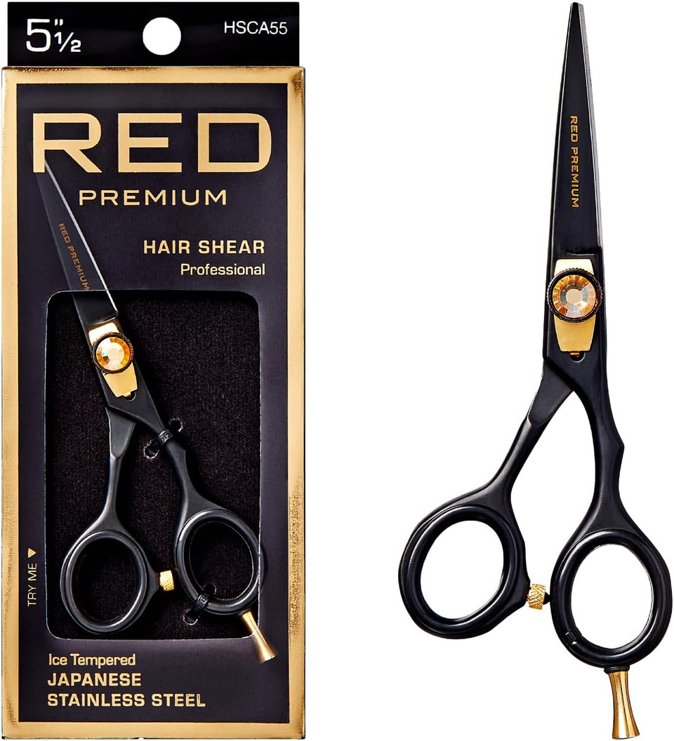 Red By Kiss Premium Artisan Professional Hair Shears, Ice Tempered Japanese Stainless Steel Scissors, Sharp Blades For Precise Cutting, Ergonomic & Adjustable Tension Screw (Straight, 7.5In)