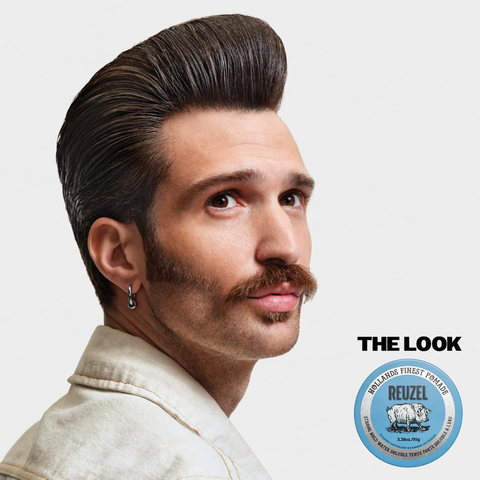 Reuzel Blue Pomade, Strong All Day Hold, Water Soluble Styling, High Shine And Flake Free, Easy To Wash Out, For All Hairstyles