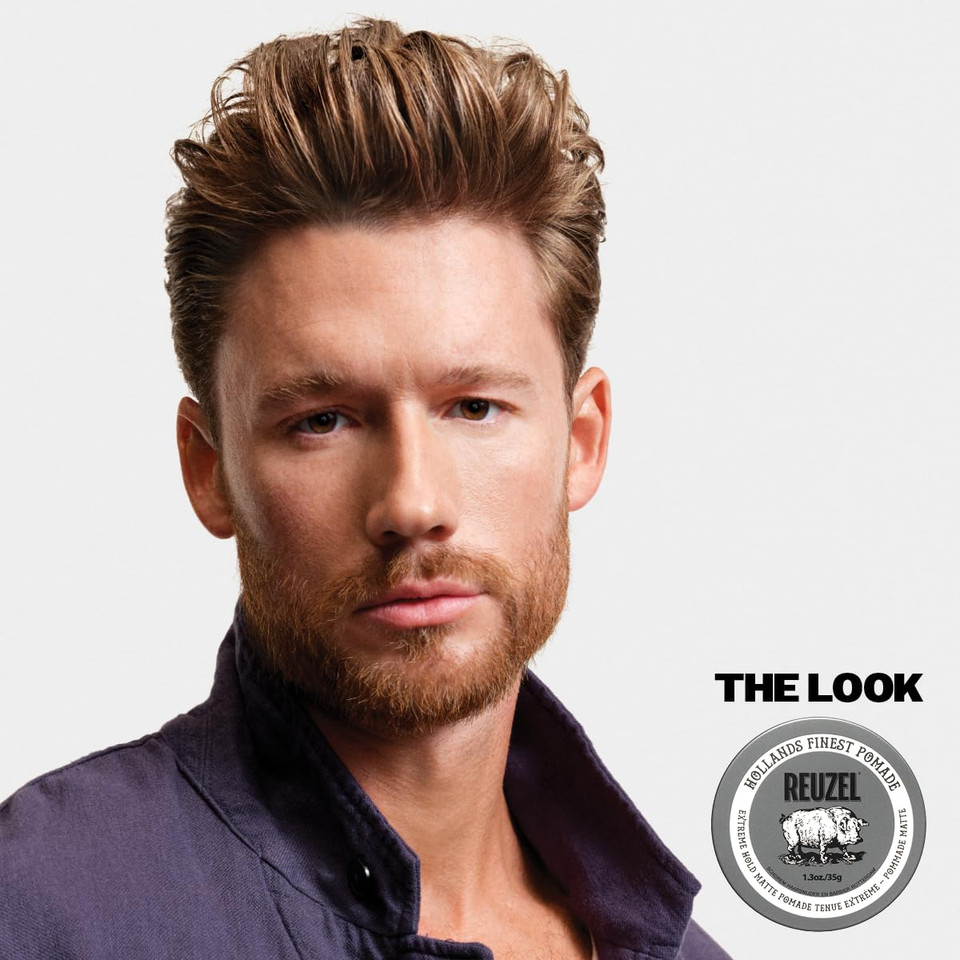 Reuzel Extreme Hold Matte Pomade, Strongest All Day Hold, Water Soluble Styling, No Shine & Flake Free, Easy To Wash Out, For And Hairstyles