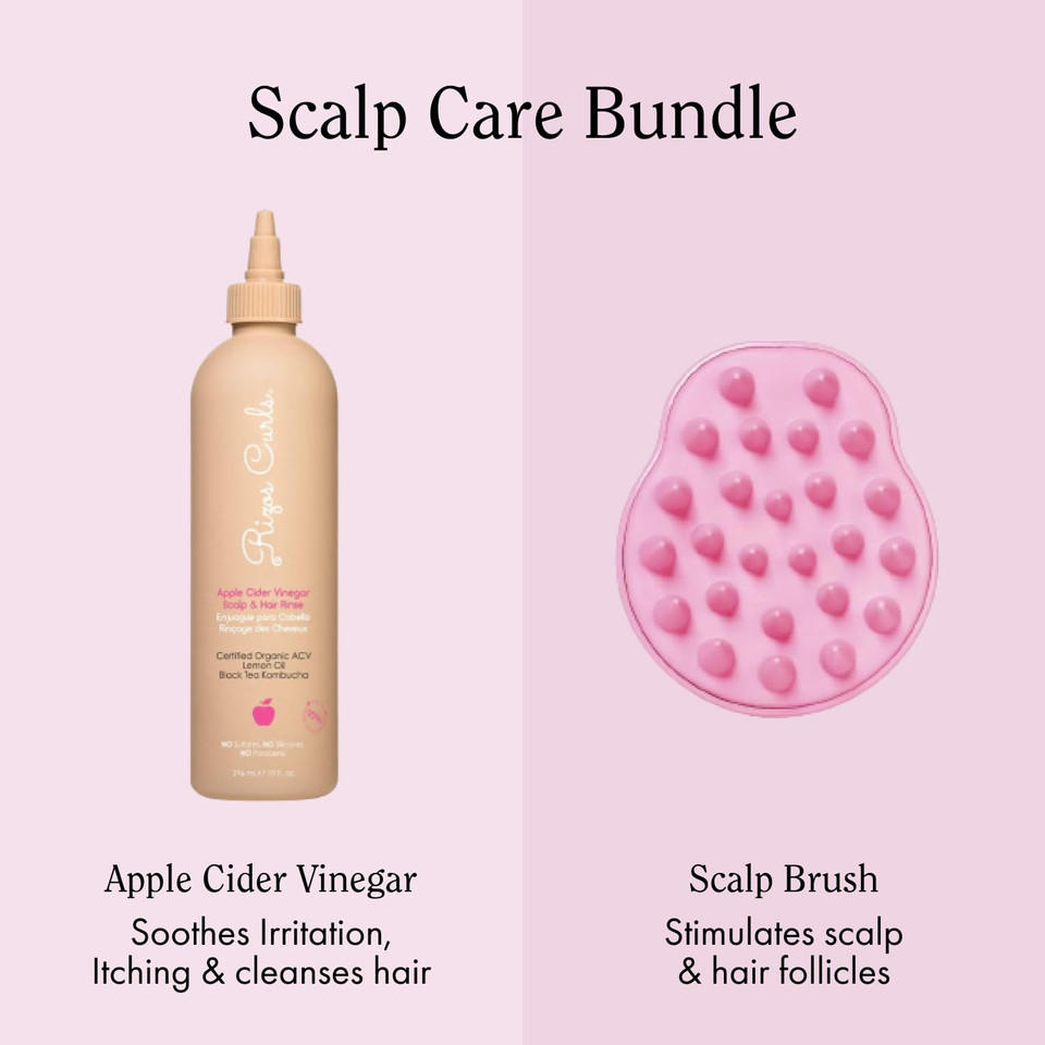 Rizos Curls Apple Cider Vinegar Scalp And Hair Rinse & Scalp Massage Brush Bundle