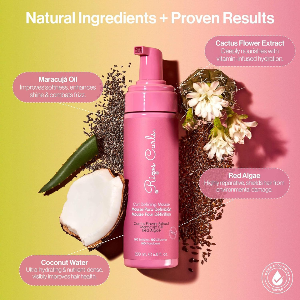 Rizos Curls Curl Defining Mousse Lightweight Foam For Volume & Hydration Shine & Definition For Every Curl Pattern: Wavy, Curly, Coily, Corkscrew, Kinky Hair Types Sulfate & Paraben Free