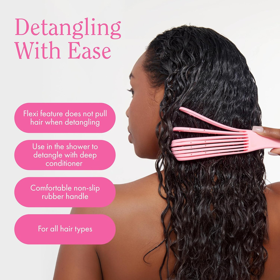Rizos Curls Detangling Flexi Brush, Detangle Curly, Coily Curls, Shower Brush, Reduce Hair Loss & Breakage, Distribute Product And Add Shine, Pink
