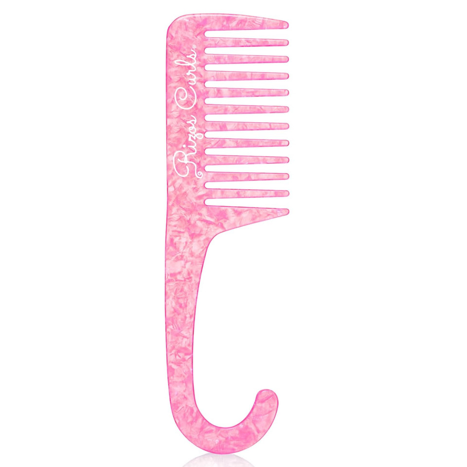 Rizos Curls Hanging Shower Comb, Detangle & Distribute Conditioner In Shower, Gentle On All Curl Types, Easy To Hang & Use, Pink