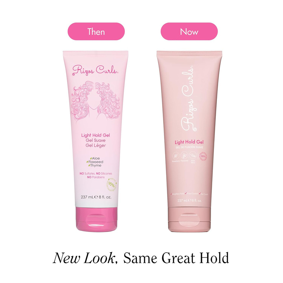 Rizos Curls Travel Light Hold Gel, Defines With Flexible Hold, Flake-Free And Frizz-Free Voluminous Curls, Moisturize And Combat Humidity With Aloe Vera & Flaxseed, 2.5 Oz