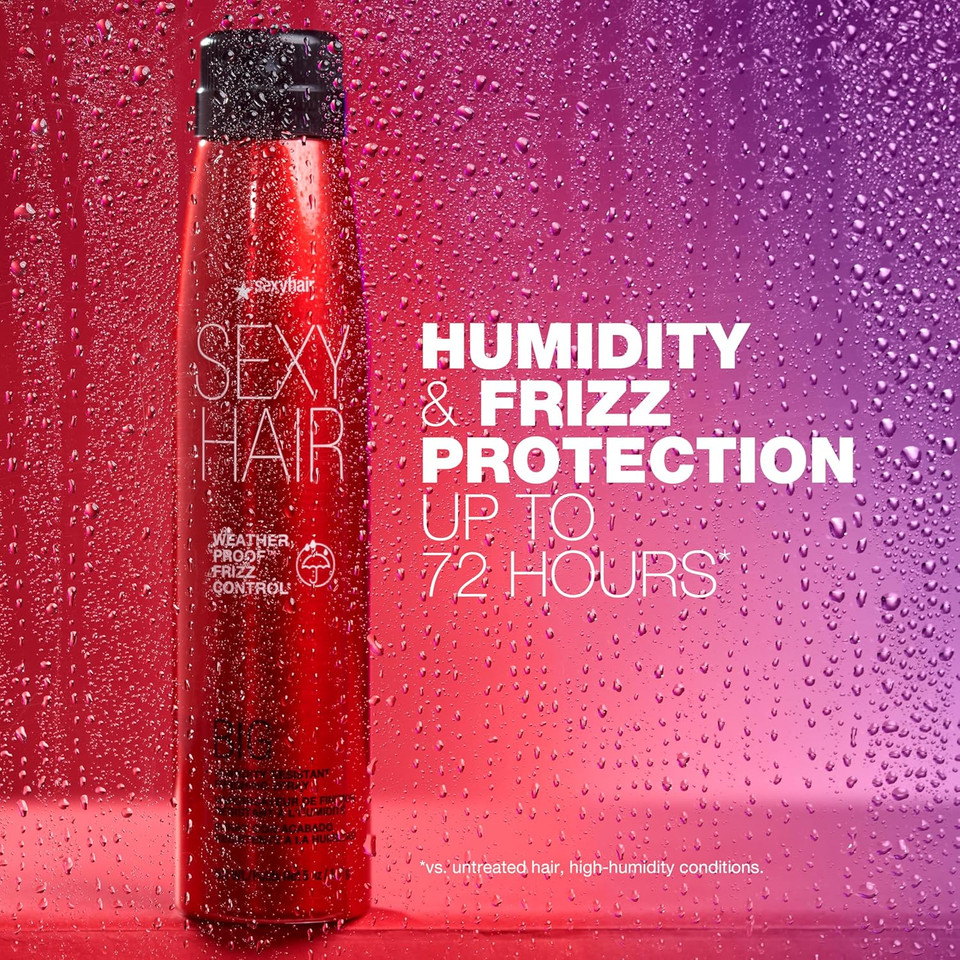 Sexyhair Big Weather Proof Frizz Control Finishing Spray | Lightweight | Up To 72 Hour Humidity & Flyaways Resistance | Flexible & Adjustable Hold