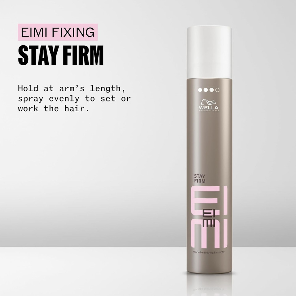 Wella Professionals Eimi Stay Firm | Workable Finishing Hairspray With 24H Firm Hold | Fast Drying | Humidity Resistant, Uv & Heat Protectant | 9 Oz Wella Professionals Eimi Stay Firm | Workable Finishing Hairspray With 24H Firm Hold | Fast Drying | Humidity Resistant, Uv & Heat Protectant | 9 Oz
