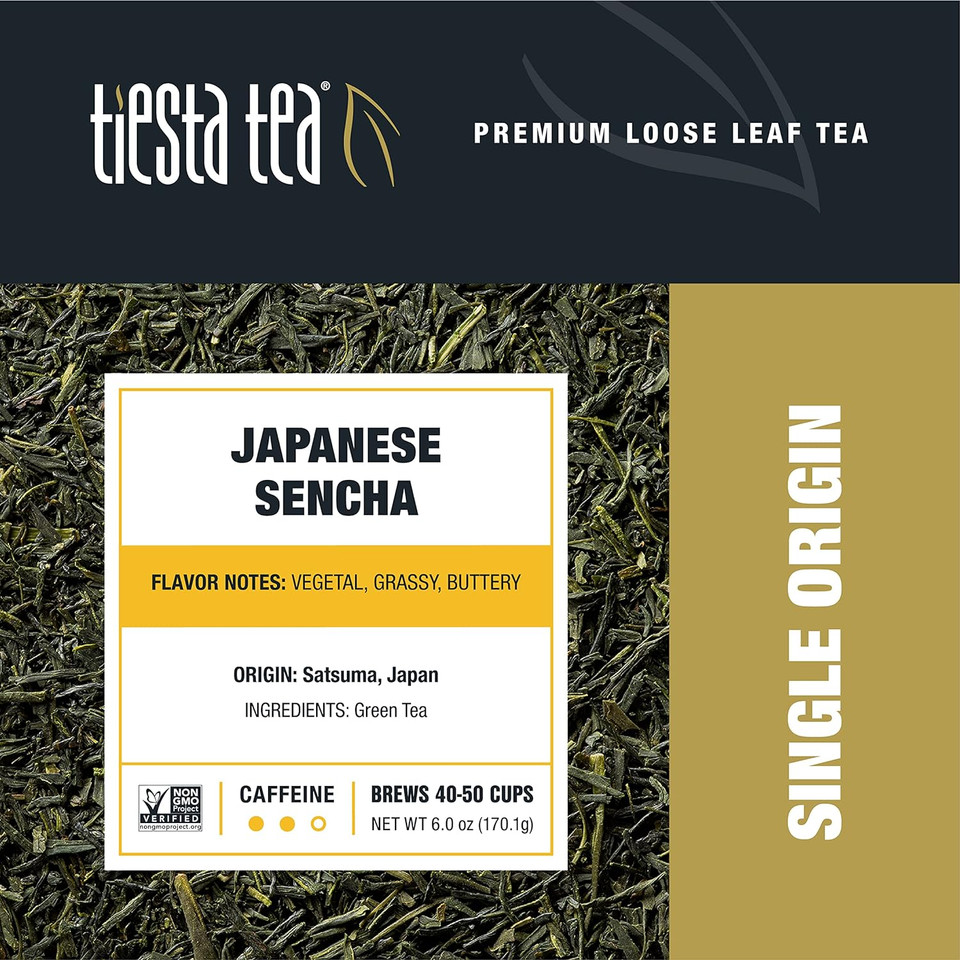 Tiesta Tea - Japanese Sencha Tea | Single Origin Premium Loose Leaf Sencha Green Tea | Medium Caffeinated | Make Hot Or Iced Tea & Up To 50 Cups | 100% Pure Unblended - 6Oz Refillable Tintin - 50 Cups