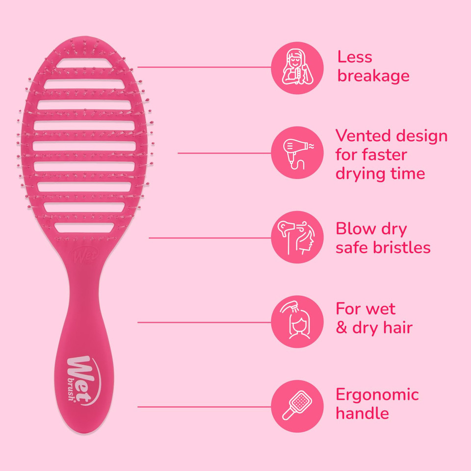 Wet Brush Speed Dry Hair Brush, Pink (Sweet Seaglass) - Vented Design & Soft Heatflex Bristles Are Blow Dry Safe - Ergonomic Handle Manages Tangles - Pain-Free Hair Accessories
