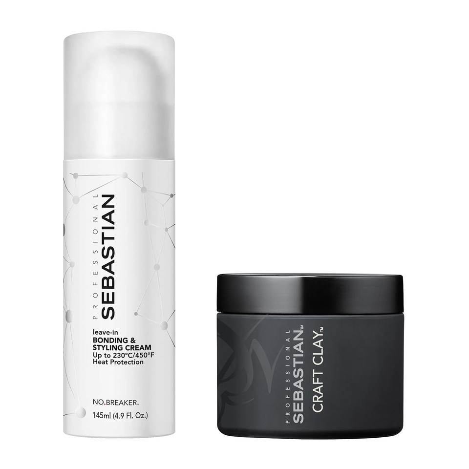 Wolf Shag Cocktail Set | Sebastian Professional No.Breaker Bonding & Styling Leave-In Cream 4.9 Oz + Sebastian Craft Clay, Remoldable Texturizing Hair Clay, 1.7 Oz