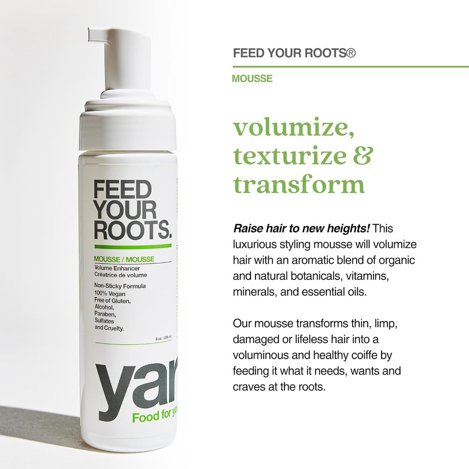 Yarok - Feed Your Roots Mousse - Volumize, Texturize & Transform - Volume Enhancer - Transform Curls - Non-Sticky & Non-Crunchy Formula - 100% Vegan - Gluten, Sulfate, Paraben & Cruelty Free - 8Oz